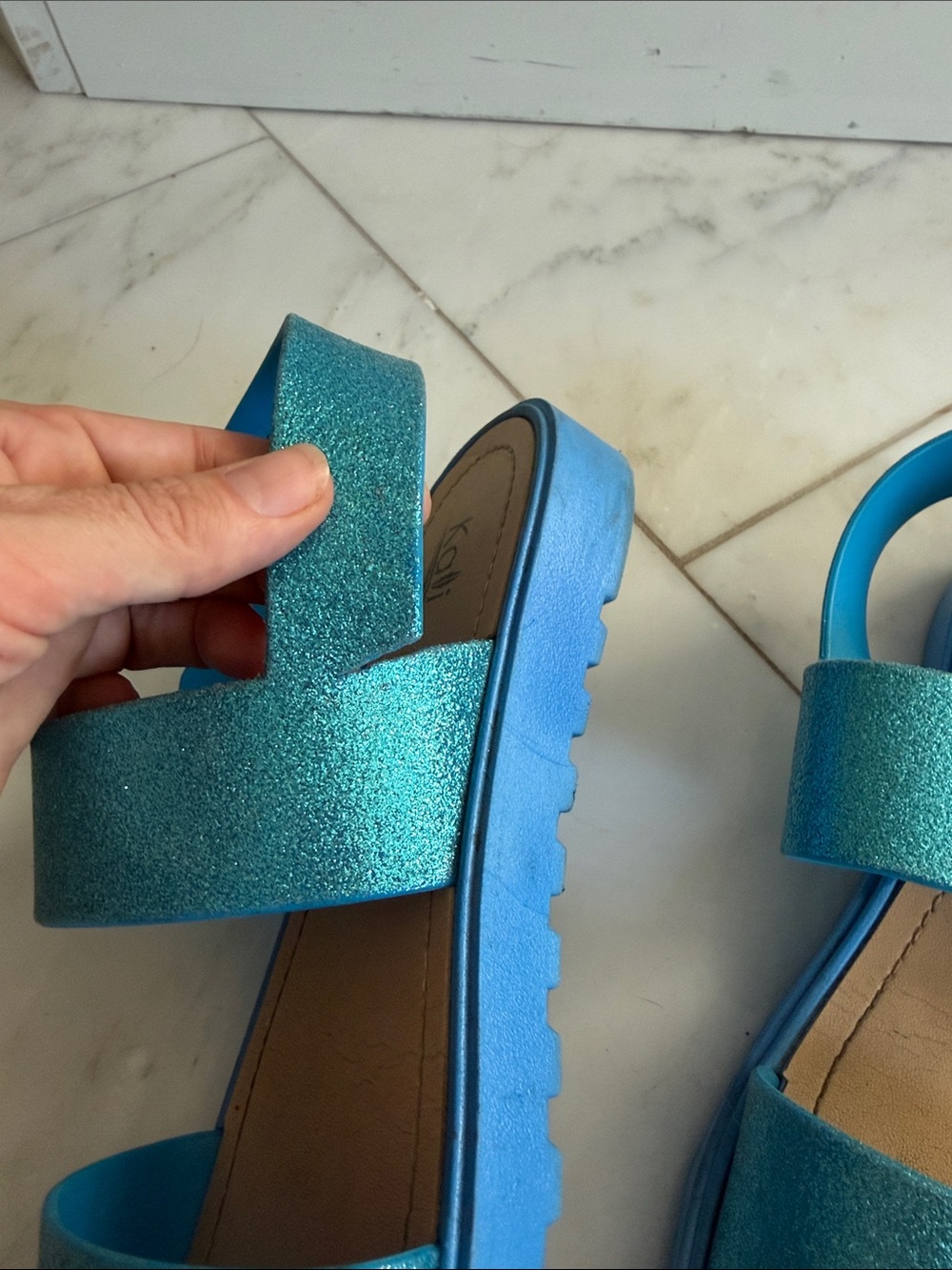 Kali blue glitter dual strap heel wrap buckled sandals women’s 9 - Picture 4 of 11